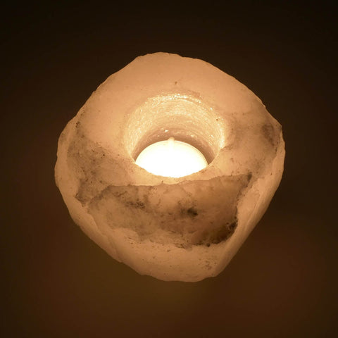 White Himalayan Salt Tea Light Holder