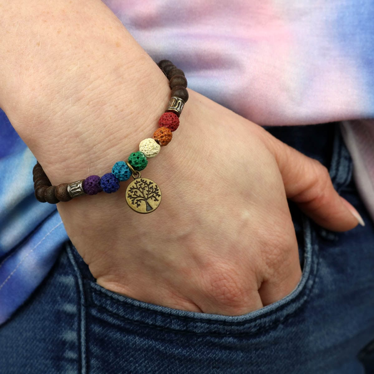 Chakra Scents Essential Oil Bracelet on wrist