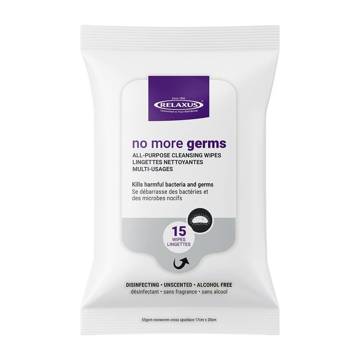 Wholesale No More Germs 99.9% Anti-Bacterial Cleansing Wipes - Displayer of 12
