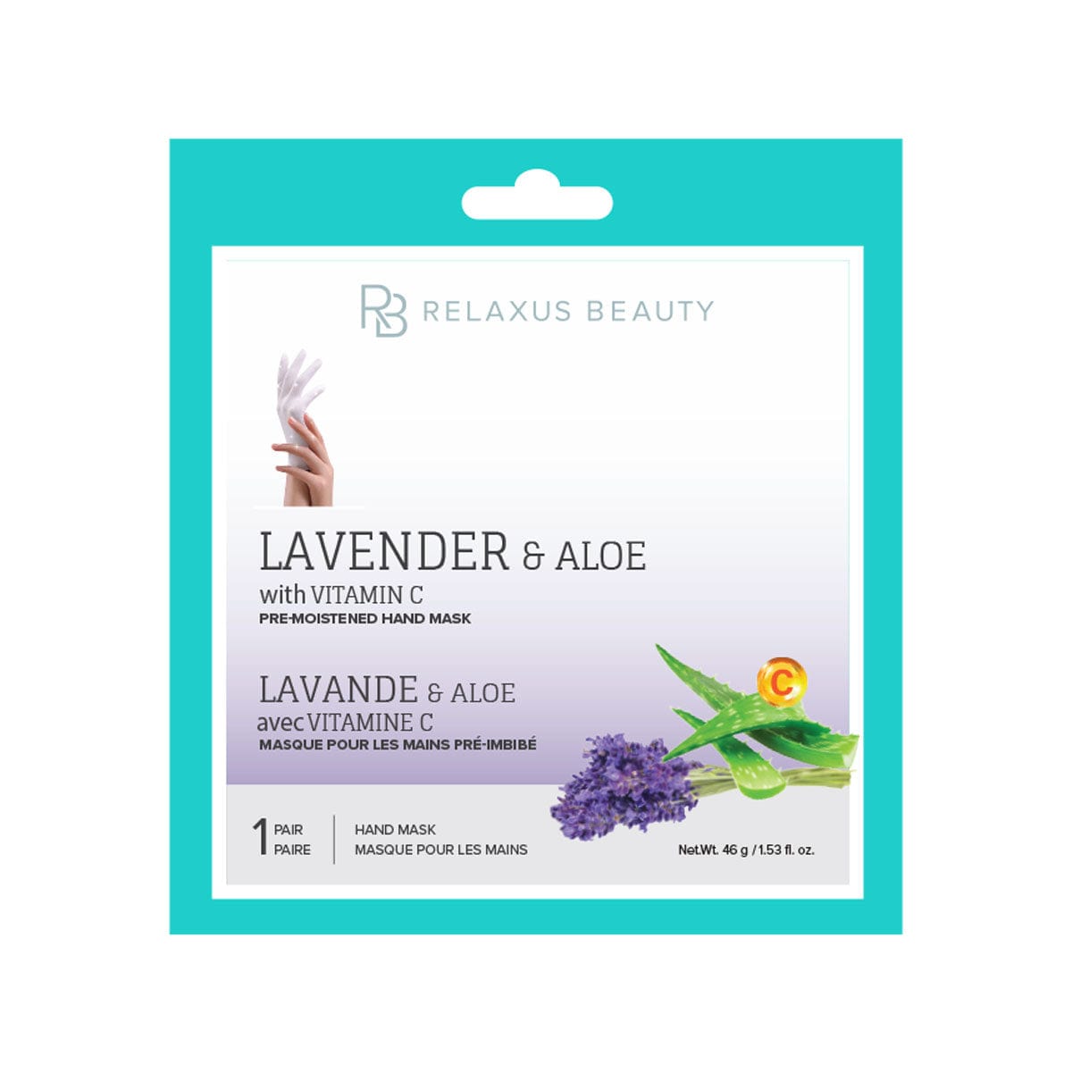 Wholesale Lavender, Aloe, Vitamin C Hand Mask - Displayer of 12