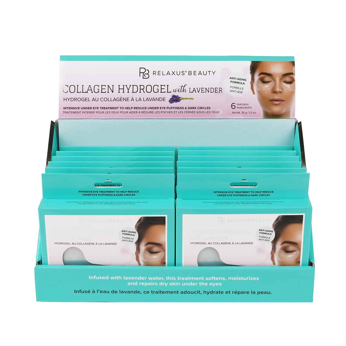 Wholesale Collagen Hydrogel and Lavender Eye Masks - Displayer of 12
