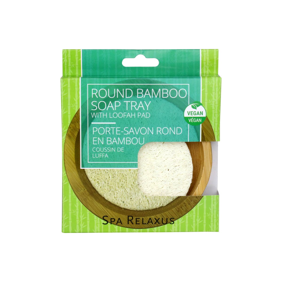 Round Bamboo Soap Tray with Loofah Pad packaging