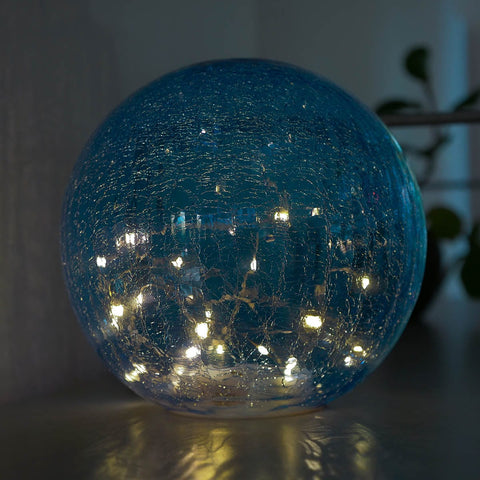 Blue Faerie LED Crackle Glass Globe 20cm lifestyle