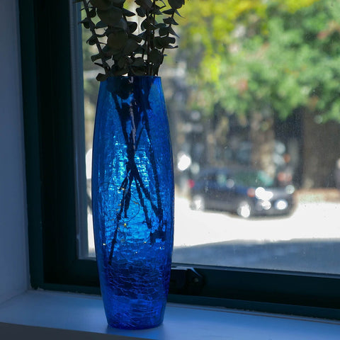 Blue Faerie LED Crackle Glass Vase
