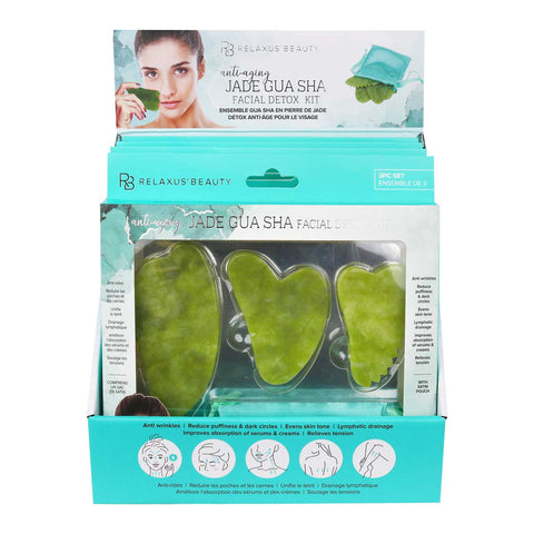 Wholesale Jade Gua Sha Facial Detox Kit (3-Piece Set) - Displayer of 6