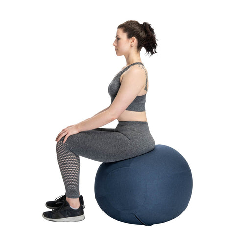 Exerfit Yogi Ball with Fabric Cover navy with girl sitting